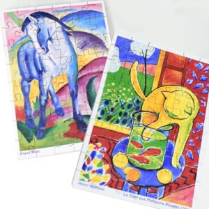 COMBO! Cor e Arte: 02 quebra-cabeças de 60 peças: Cavalo azul I e Gato com peixes vermelhos